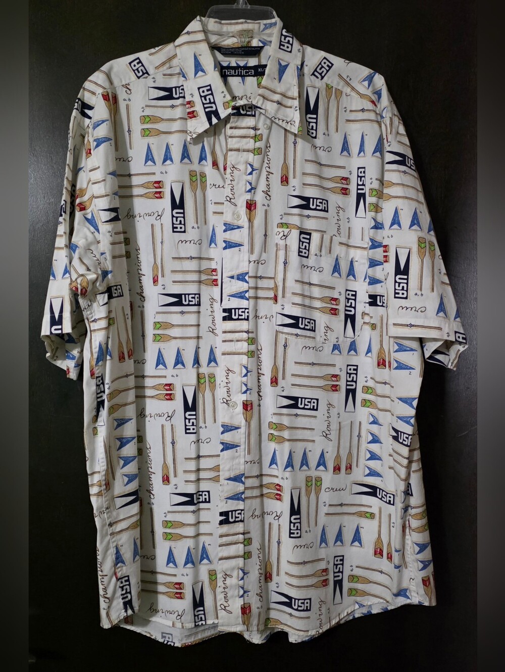 Vintage Nautica Team USA Rowing Button Down Shirt Sleeve Shirt Y2K Men's Size XL